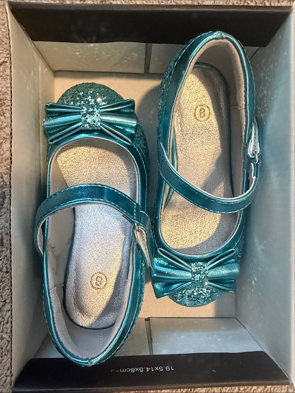 Girls Teal Glitter Bow Mary Jane Dress Shoes